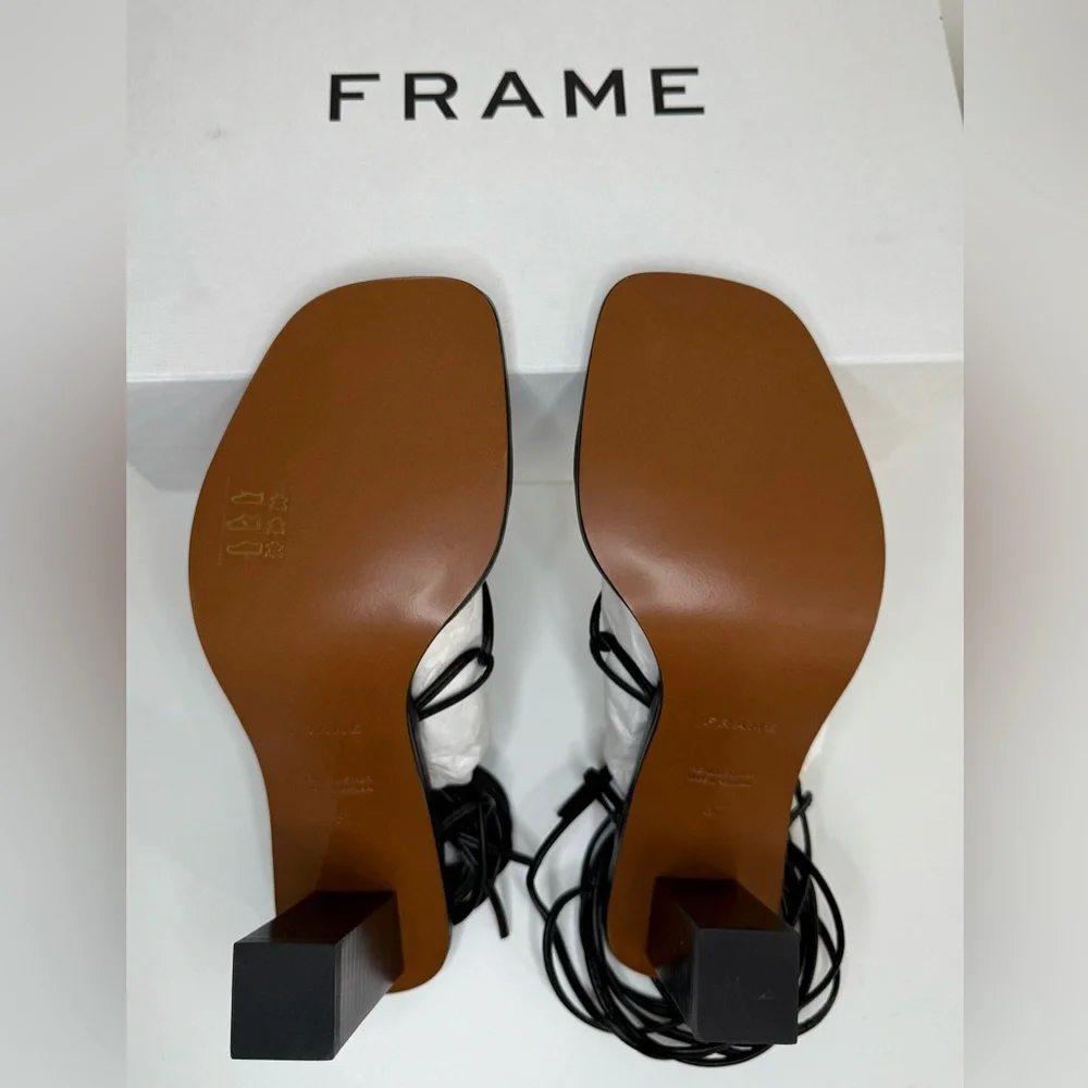 Frame NIB Black Le Doheny Ankle Wrap Leather Heeled Sandals